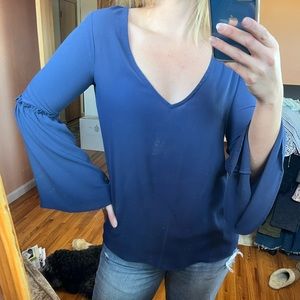 navy v neck bell sleeve top